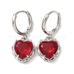 Valentine's Day Heart Brass & Glass Hoop Earrings&nbsp;EJEW-Z164-23P-01