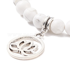 Natural Howlite & Mixed Gemstone Stretch Bracelet with Alloy Lotus Charms&nbsp;BJEW-TA00134-04