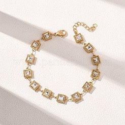 304 Stainless Steel Pave Glass Link Chains Bracelets for Women&nbsp;BJEW-G780-04G