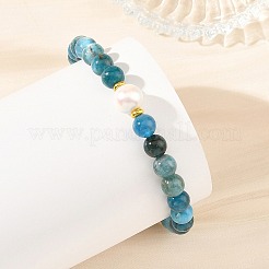 3Pcs 3 Styles Natural Green Rutilated Quartz & Agate & Apatite Round Beaded Stretch Bracelet Sets for Women&nbsp;BJEW-JB14289