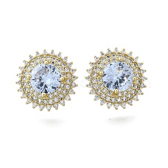 Brass Micro Pave Clear Cubic Zirconia Stud Earrings&nbsp;EJEW-F363-05G
