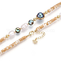 Natural Abalone Shell & Freshwater Pearl & Shell Bead Bracelets&nbsp;BJEW-N031-03G