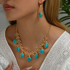 Middle Eastern Synthetic Turquoise & Alloy Oval Pendant Necklace & Earrings Sets for Wedding&nbsp;AL5666