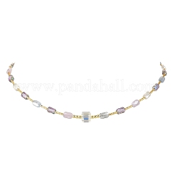 Gradient Color Electroplate Glass and Brass Tube Beaded Necklaces&nbsp;NJEW-JN06689