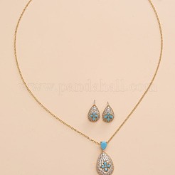 Brass Micro Pave Cubic Zirconia Pendant Necklaces & Stud Earrings Sets&nbsp;FS-WGE5CB1-02