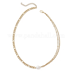Natural Pearl Two Sides Polished Pendant 304 Stainless Steel Mixed Chain Necklaces&nbsp;NJEW-JN05987