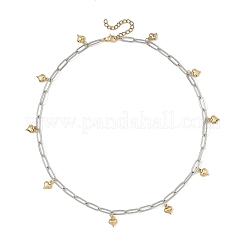 Duo Tone 304 Stainless Steel Tiny Heart Tassel Paperclip Chain Necklaces for Women&nbsp;NJEW-JN06598
