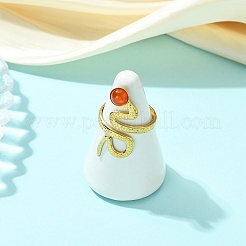 Natural Gemstone Snake 304 Stainless Steel Cuff Open Rings for Women&nbsp;RJEW-JR01068