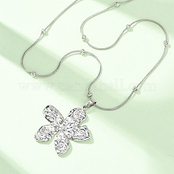 304 Stainless Steel Textured Flower Pendant Necklaces for Women&nbsp;NJEW-C117-01A-P