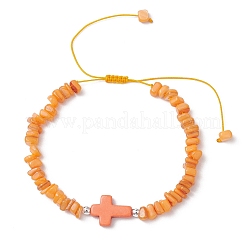 Adjustable Natural Freshwater Shell & Dyed Synthetic Turquoise Beads Braided Bead Bracelets for Women&nbsp;BJEW-JB13105-04
