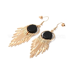 Resin Flat Round with Tassel Dangle Earrings&nbsp;EJEW-D054-03KCG