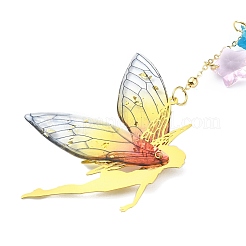 Brass & Transparent Epoxy Resin Fairy Pendant Decoration&nbsp;HJEW-JM02635-02