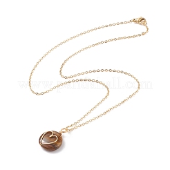 Flat Round Copper Wire Wrapped Natural Gemstone Pendants Necklace&nbsp;NJEW-JN03928