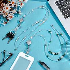 2Pcs 2 Styles Glass Seed Beaded & Acrylic Pearl Name Card Straps & Alloy Retractable Badge Clips&nbsp;HJEW-NB00330