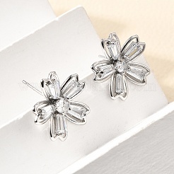 Flower Brass Micro Pave Cubic Zirconia Stud Earrings & Pendant Necklaces Sets&nbsp;SJEW-Z002-02P