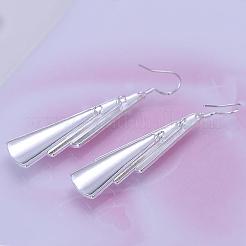 Silver Color Plated Textured Brass Triangle Dangle Earrings&nbsp;EJEW-BB11934