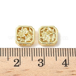 Square with Flower Brass Beads&nbsp;KK-K293-71G