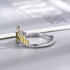 Crown Brass Micro Pave Cubic Zirconia Adjustable Finger Rings for Women&nbsp;FS-WG9C2CF-01