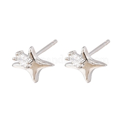 Brass Micro Pave Clear Cubic Zirconia Star Stud Earrings&nbsp;EJEW-L278-02P