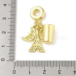 Rack Plating Brass Micro Pave Clear Cubic Zirconia European Dangle Charms&nbsp;KK-S380-26G