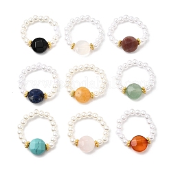9Pcs ABS Plastic Imitation Pearl Stretch Rings for Women&nbsp;RJEW-JR00910