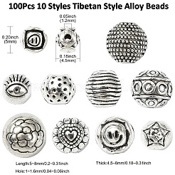 100Pcs 10 Styles Tibetan Style Alloy Beads&nbsp;FIND-CJ0003-19