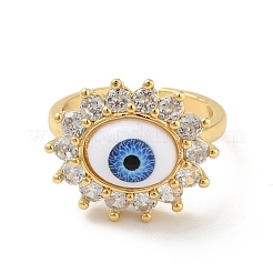 Cubic Zirconia Sun with Evil Eye Open Cuff Ring with Acrylic&nbsp;RJEW-B042-06G-04