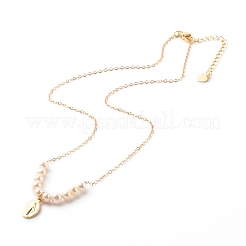 Oval with Virgin Mary & Natural Pearl Beads Pendant Necklaces&nbsp;NJEW-JN03625-01
