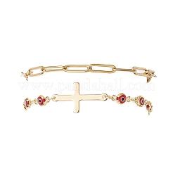 304 Stainless Steel Paperclip Chain & Handmade Lampwork Evil Eye Link Chain Double Layer Stackable Necklaces for Women&nbsp;BJEW-JB12451-02