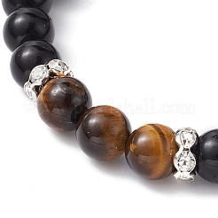 Natural Black Stone & Tiger Eye Round Braided Bead Bracelets&nbsp;BJEW-JB09728