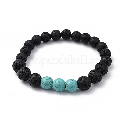 Synthetic Turquoise(Dyed)(Dyed) & Natural Lava Rock Beaded Stretch Bracelets&nbsp;BJEW-JB05415-03-1