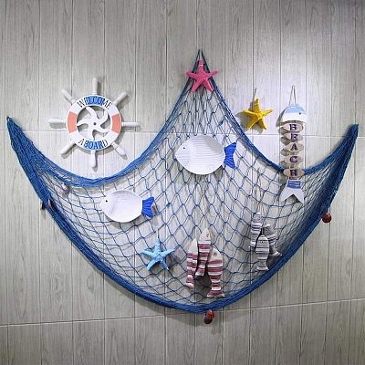 decorative fishing net on wall 2 Pack Fish Decorations, 80x40 Inch Aqua Net Decor for Party Nautical Fishing Net Wall Decor