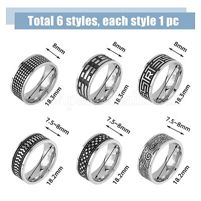 Wholesale 6Pcs 6 Style Retro Stainless Steel Finger Rings Set ...