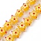 Transparent Glass Beads Strands, Hand Painted Beads, with Enamel, Star with Sakura Pattern, Gold, 13x13.5x6~7mm, Hole: 1mm, about 33pcs/strand, 14.72 inch(37.4cm)