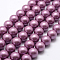 Polished Round Grade A Shell Pearl Bead Strands, Orchid, 5.5~6mm, Hole: 1mm, about 64pcs/strand, 15.7 inch