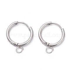 Tarnish Resistant 201 Stainless Steel Huggie Hoop Earring Findings, with Horizontal Loop and 316 Surgical Stainless Steel Pin, Stainless Steel Color, 17x14.5x1.8mm, Hole: 2.5mm, Pin: 1mm