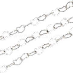 304 Stainless Steel Heart Link Chains, Soldered, with Spool, Stainless Steel Color, 3.5x5x0.5mm