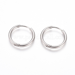 Tarnish Resistant 202 Stainless Steel Huggie Hoop Earrings, Hypoallergenic Earrings, with 316 Surgical Stainless Steel Pin, Stainless Steel Color, 12 Gauge, 18~19x2mm, Pin: 1mm, Inner Diameter: 14mm