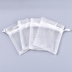 Organza Gift Bags with Drawstring, Wedding Party Christmas Favor Gift Bags, Organza Pouches for Potpourri, White, 12x9cm