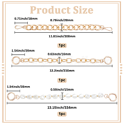 3Pcs 3 Styles Aluminum Twist Chain Bag Straps&nbsp;DIY-BBC0002-35G