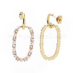 Clear Cubic Zirconia Oval Dangle Stud Earrings with Plastic Pearl Beaded&nbsp;EJEW-C008-25G