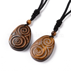 Adjustable Natural Mixed Gemstone Teardrop with Spiral Pendant Necklace with Nylon Cord for Women&nbsp;NJEW-L171-04