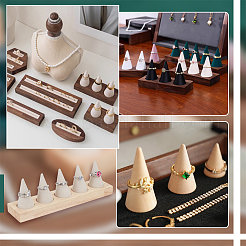 5 Cone Wooden Ring Organizer Holder&nbsp;RDIS-WH0031-02A-04