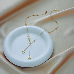 304 Stainless Steel Pave Clear Cubic Zirconia Ring Tassel Y Necklaces&nbsp;FS-WG0B055-01