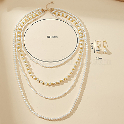 French Elegant Plastic Imitation Pearl Multilayer Necklace & Earrings Sweater Chain Set for Women&nbsp;EN7269
