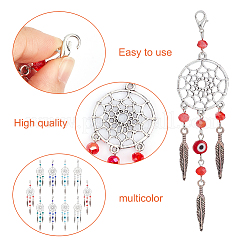 20Pcs 5 Style Woven Net/Web with Feather Tibetan Style Alloy Pendant Decorations&nbsp;HJEW-NB0001-80