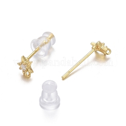 Brass Micro Pave Clear Cubic Zirconia Stud Earring Findings&nbsp;LS-ZIRC-L098-040G