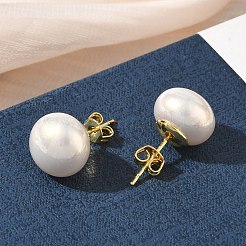 Brass & ABS Plastic Imitation Pearl Stud Earrings for Women&nbsp;PL-CBA760A-14A-G02