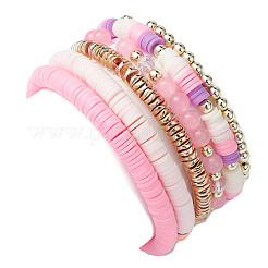 6Pcs 6 Style Natural Malaysia Jade & Pearl & Synthetic Hematite Beaded Stretch Bracelets Set&nbsp;BJEW-JB09734