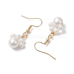 Round Shell Pearl Beads Dangle Earrings&nbsp;EJEW-JE06318-02
